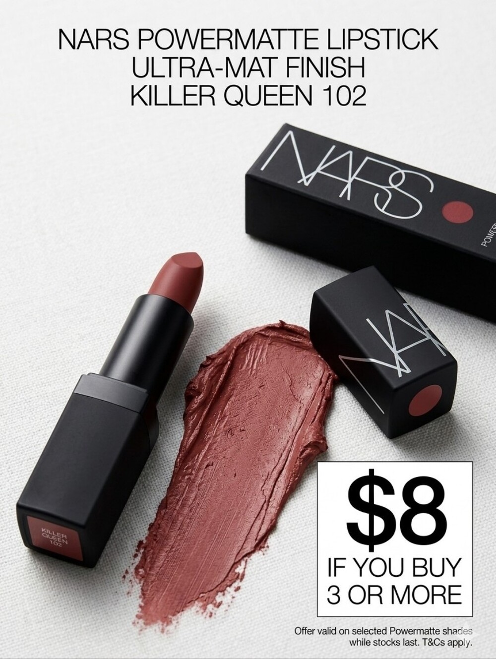 NARS Powermatte Lipstick Killer Queen 102 - Mauve Brown Travel Size